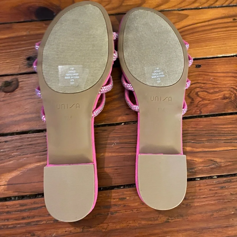 Unisa Tazz Slide Kitten Heels Strappy Sandals Pink & Silver Size 11 NWT